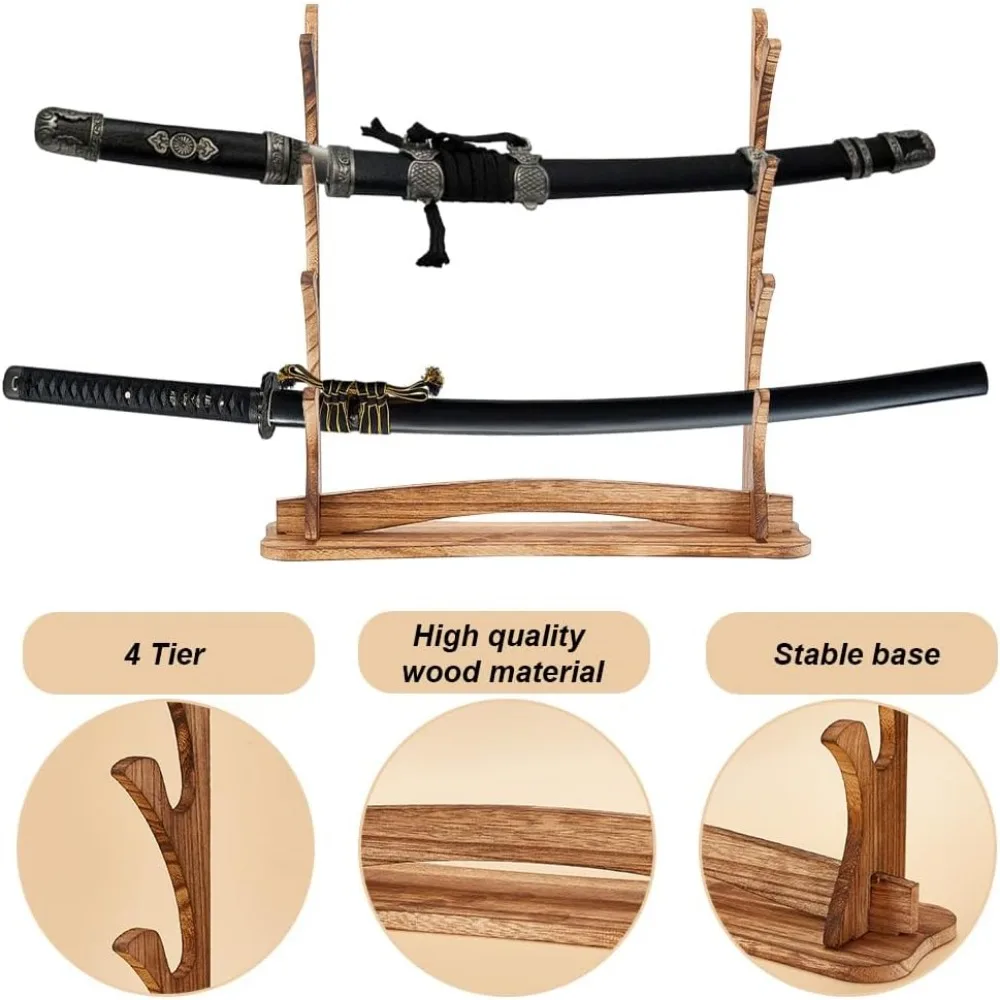 1Set Sword Stand Wooden Sword Katana Holder Stand Desktop Display Saber Display for Flute SwordTan Color