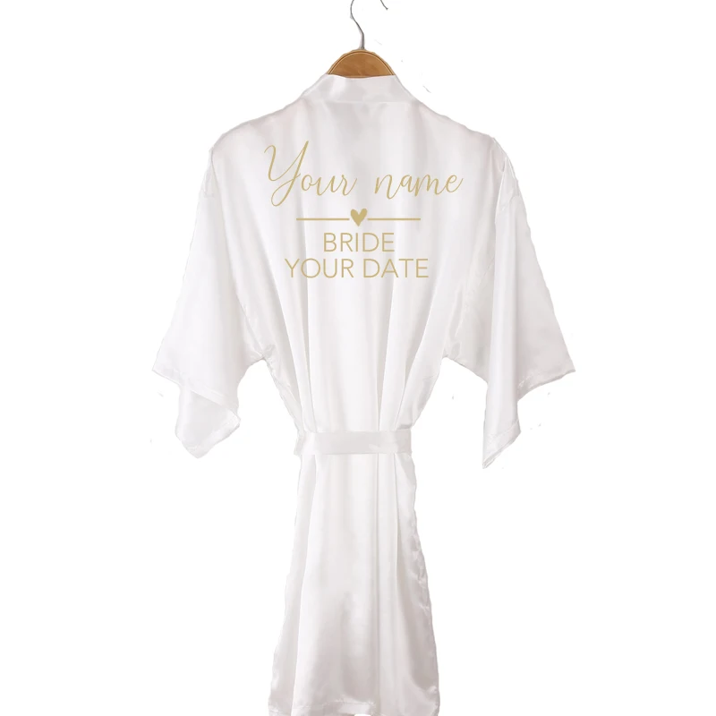 quick name date bridal party robe satin women party gift DIY luxury gold foil writing kimono short team bridesmaid Robe