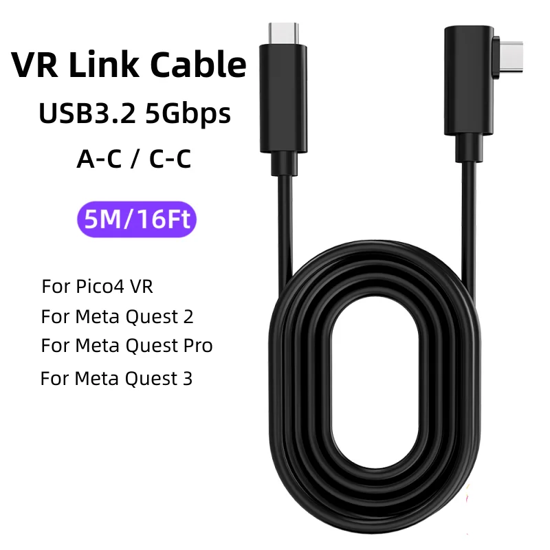 16FT 5M Link Charging Cable for Oculus Quest 3 Meta Quest Pro Pico 4 PS5 PSVR2 Accessories PC USB 3.2 Type C Quest Link Cable