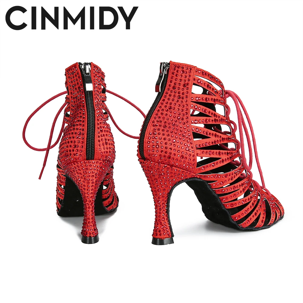 CINMIDY Black Dance Shoes For WomenT ango Salsa  Latin Dance Shoes  Cuban Heel Ballroom Dance Boots  Red Party Shoes For Dancing 3