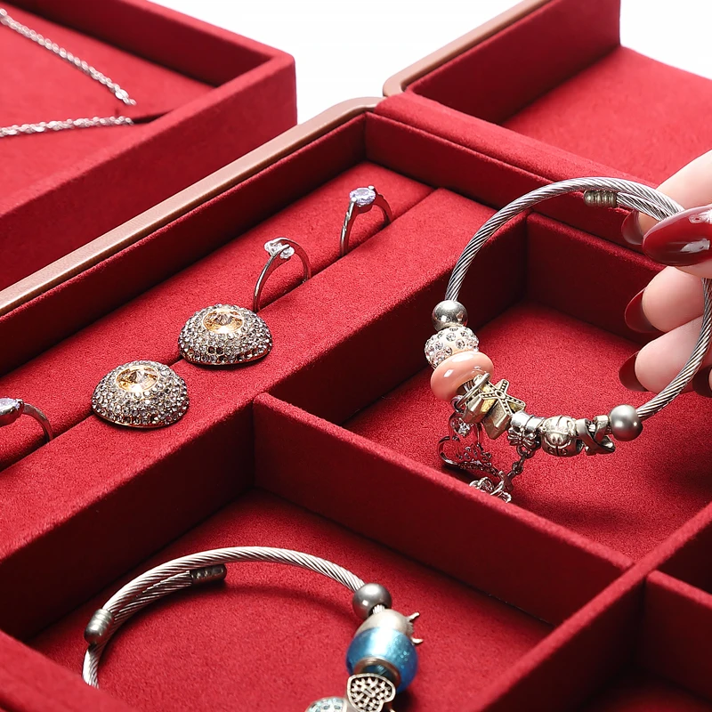 Light Luxury Jewelry Display Box Ring Necklace Bracelet Three Gold Storage Box Microfiber Double Layer Jewelry Box