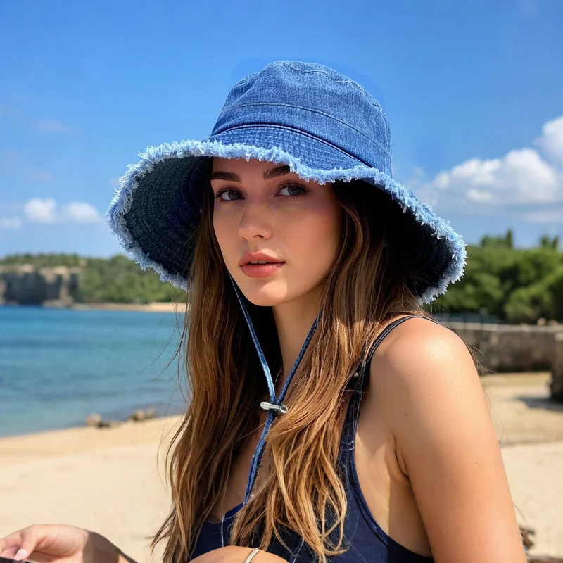 Japanese Retro Rough Edge Design Denim Mountaineering Bucket Hat