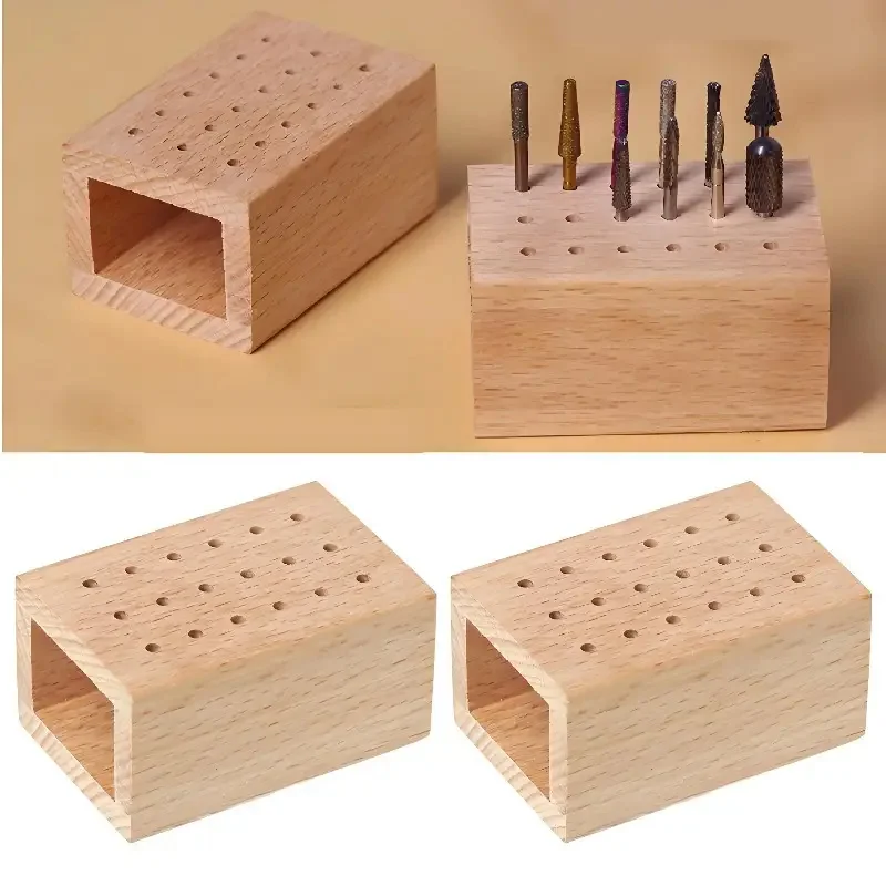 18 Holes Wood Nail Drill Bits Holder Wooden Polishing Head Storage Board Nail Grind Head Organizer Empty Container Manicure Tool nail art tools,nail drill bits