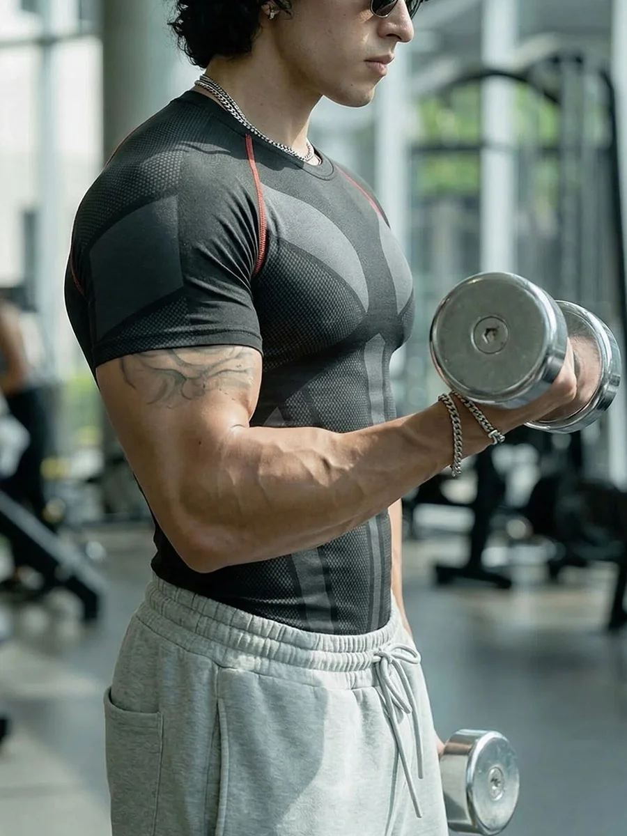 New Men's Running T-Shirt Short Sleeve Gym Workout Shirts Fitness Shirts Men's Jogging Sportswear Summer Quick Dry Tees 6
