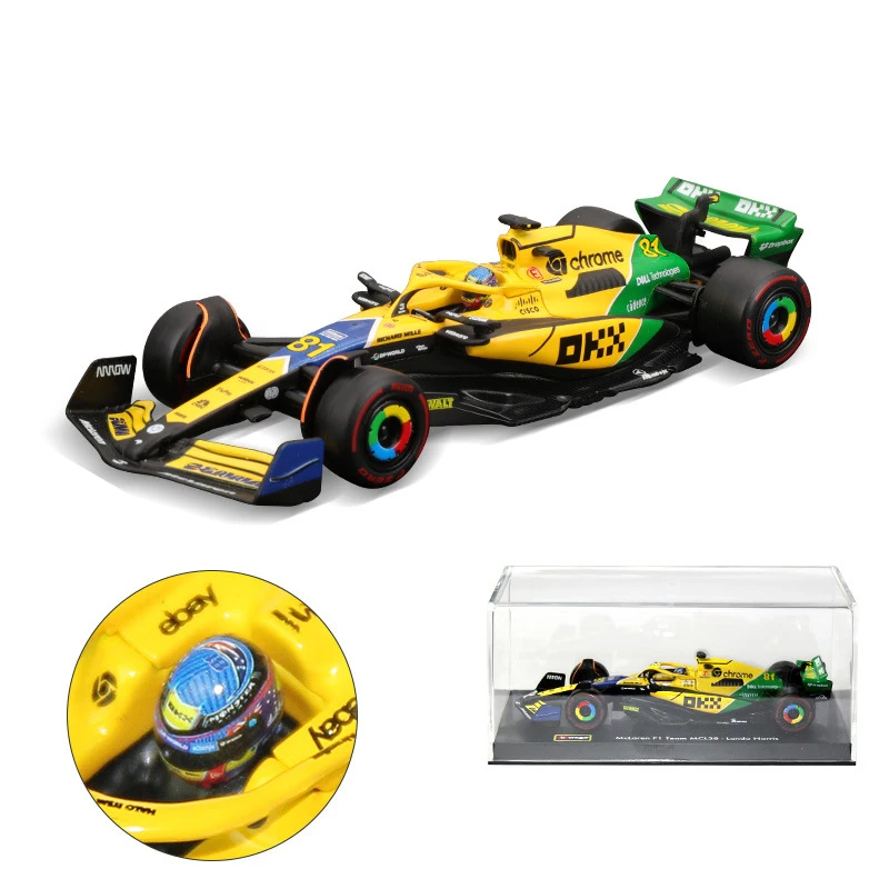 In Stock New Bburago 1:43 Mclaren Mcl38 Monaco Gp Alloy Miniature Mcl38 Miami Gp Diecast Model #4 #81 Lando Norris Toys Kid Gift 5