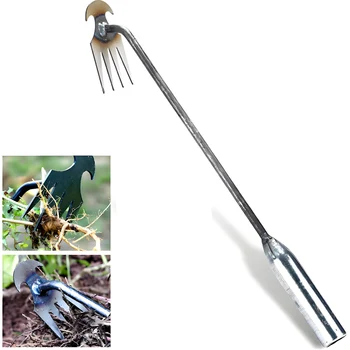 Manganese Steel Garden Weeder, Grass Rooting Loose Soil Hand Weeding Removal Puller, Multifunctional Gardening Tool with Handle