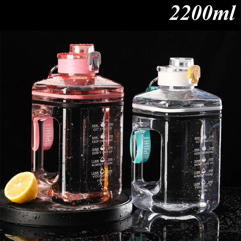 2,2 l Sport-Fitness-Wasserflasche, tragbarer Gurtkessel, große Kapazität, Wasserbecher für den Außenbereich mit Waage, Strohhalm für Männer und Frauen_voghion.com