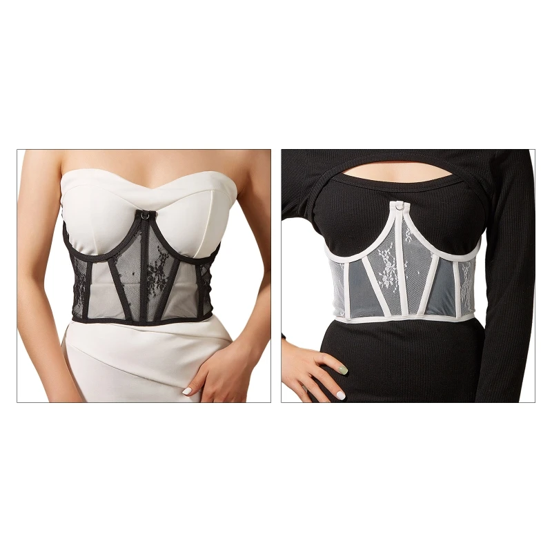 

Girls Lace Lift Up Underbust Corset Solid Color Lace Flower Bustier Bodyshaper
