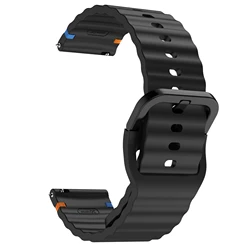 Breathable Silicone Replacement Strap, 20mm/22mm - Wave Design Bracelet - 20MM Width (Black)