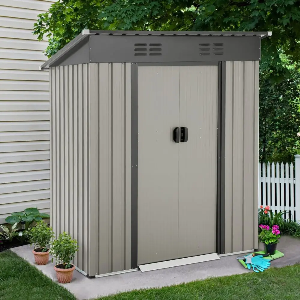 

Outdoor Metal Storage Shed Tools shed Storage Cabinet w/Sliding Door