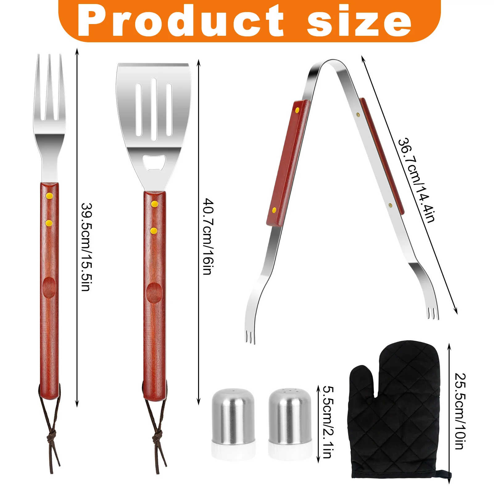 Grillset mit Holzgriff, tragbares Grillzubehör aus Edelstahl für Picknick – Detail 8