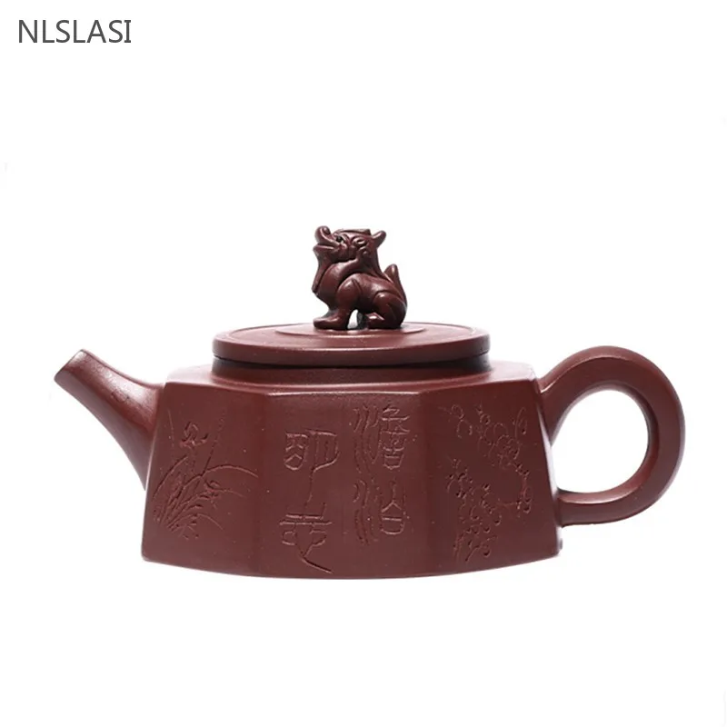 

240ml Creative Yixing Purple Clay Teapot Hand Carving Zhu Mud Tea Pot Custom Filter Beauty Tea Kettle Chinese Zisha Teaware