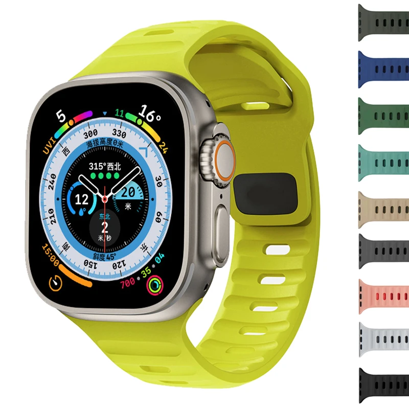 

Ремешок силиконовый для Apple Watch Band 44 мм 45 мм 40 мм 41 мм 42 мм 38, спортивный браслет для iwatch Serise 9 8 7 6 5 se Ultra 2 band 49 мм