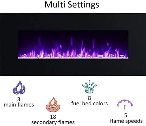 50 Inches Wall Mounted Linear Electric Fireplace with Log Set & Crystal, Adjustable Flame Color and Speed, 750 / 1500W Heater