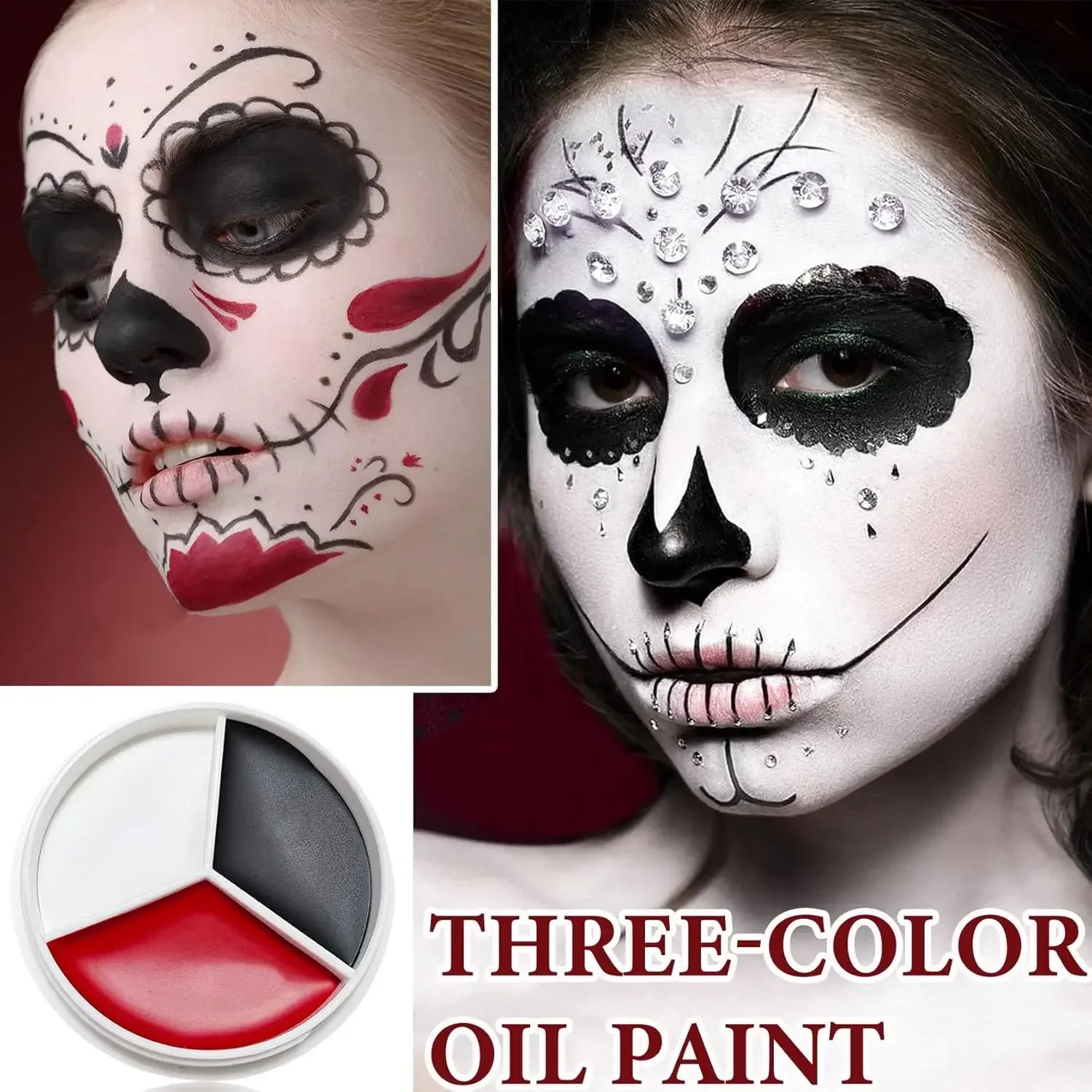 Halloween Makeup Palette Face Body Paint Makeup Wheel White Black Red Waterproof Zombie Skeleton Cosplay Makeup Face Painting 6