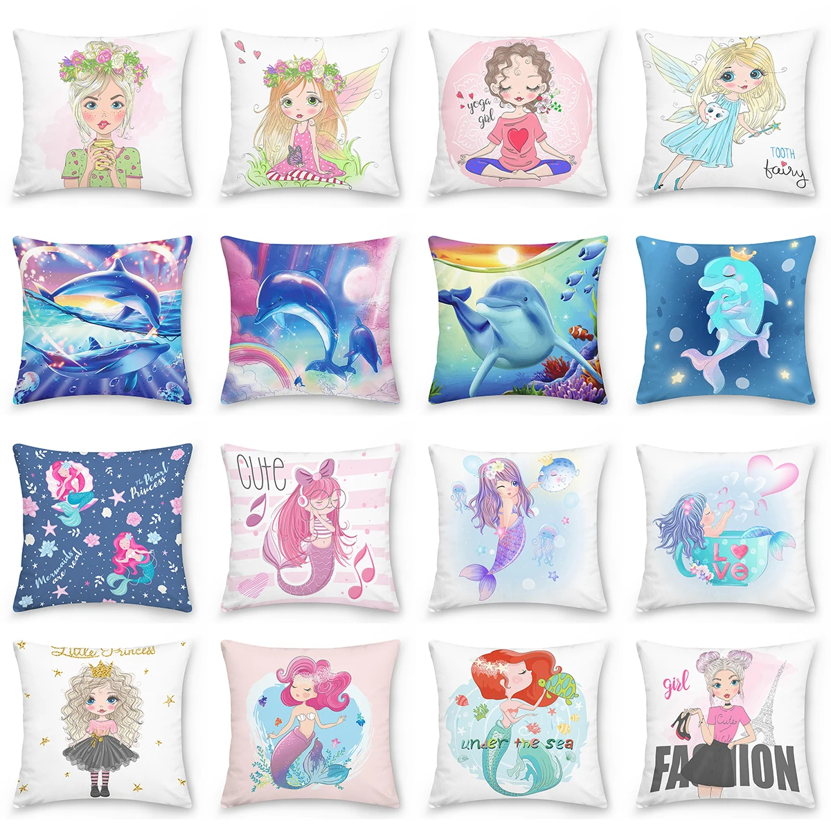 

Home Decor Bedroom Car Cushion Cover Blue Dolphin Print Pillow Cover Mermaid Pillow Cover Decor Sofa Cushion Cover