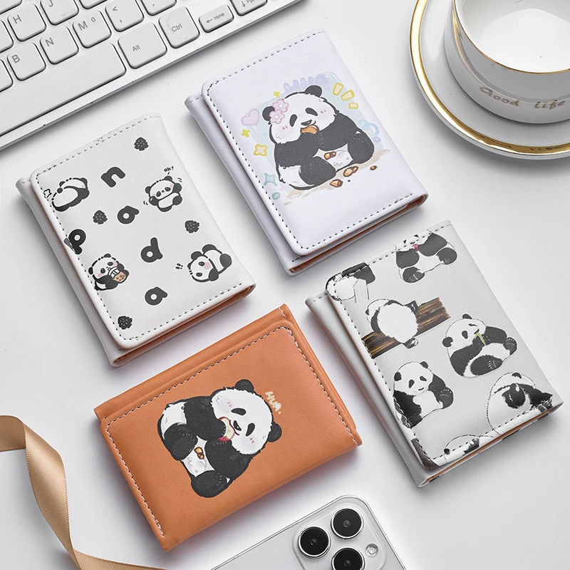 Cute Cartoon Panda Wallet for Women Chinoiserie Leather Fold Short Wallet Multifunctional Bank Card Bag Student Purse Billfold