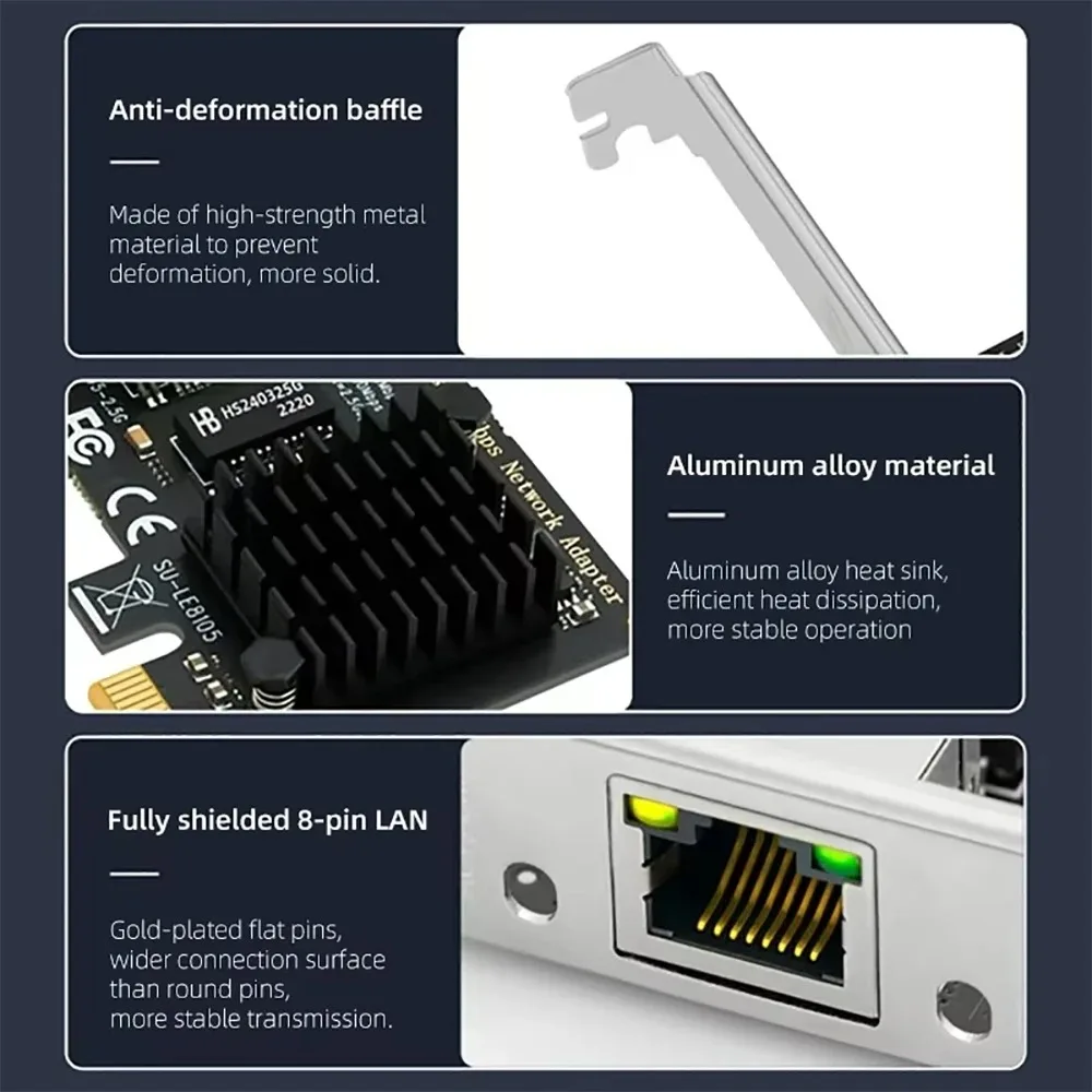 PCI-E To RJ45 네트워크 카드 2.5Gbps 기가비트 이더넷 1000/2500Mbps PCIE 네트워크 카드 LAN 컨트롤러 어댑터 데스크탑 PC용 RJ45