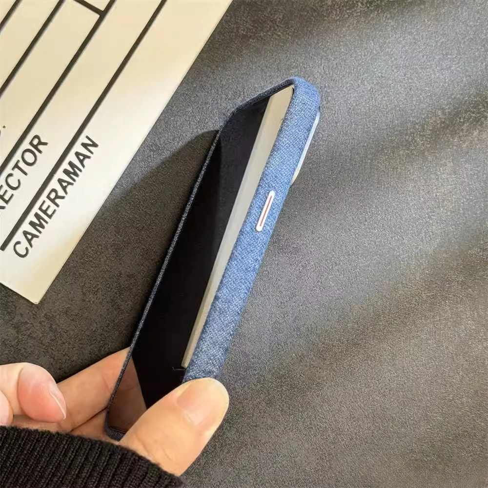 Retro Non Slip Cotton Linen Fabric Texture Phone Cases For iPhone 15 Pro Max 14 13 12 Pro Max 15 Plus Magnetic Shockproof Cover