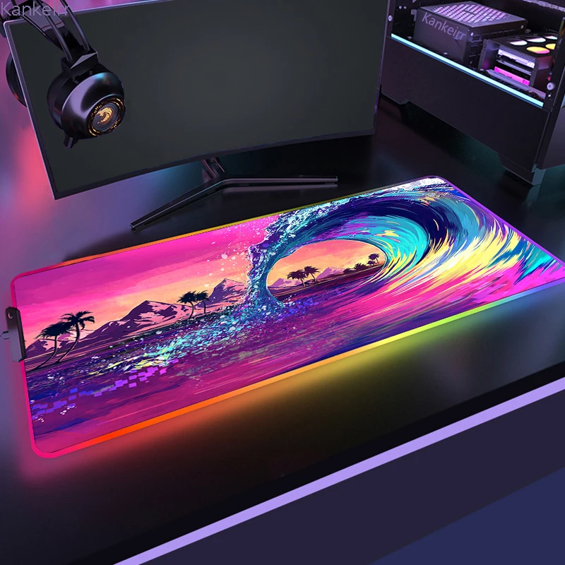 

Janpanese Great Wave Off LED Lighting Mouse Pad Gamer Popular Desk Mat Computer Large Gaming Mousepad RGB Colorful Luminous Pads