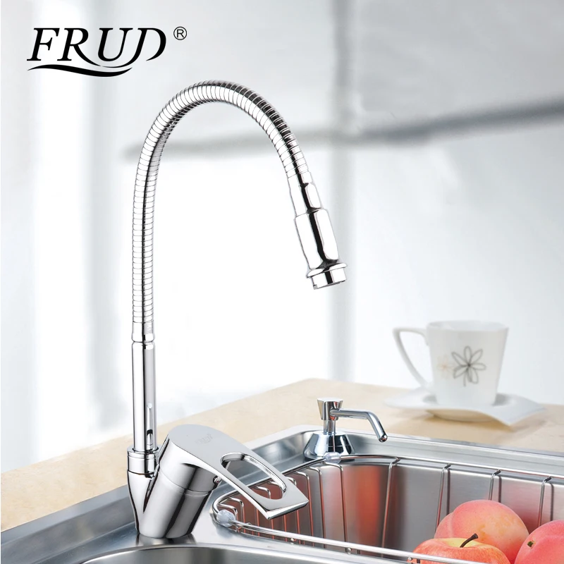 

FRUD Zinc Alloy Kitchen Faucet Deck Mounted 360° Rotary Waterfall Sink Faucet Chrome plated surface Cold&Hot Water Mixer Taps