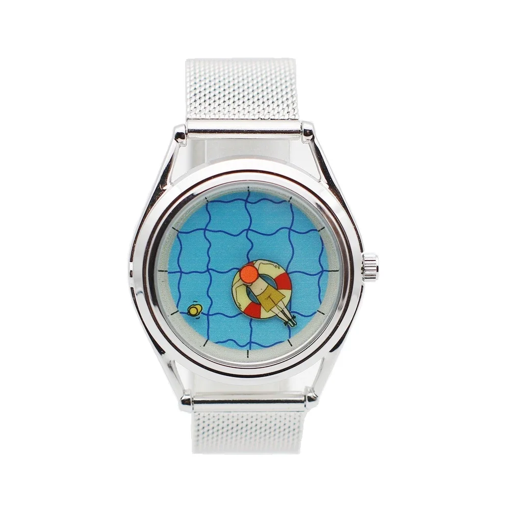 Swimming Pool Leisure Time Creative Design Watch-Simple Gift Swimming Pointer Neutral Metal Leather Strap чаша для каркасного бассейна 366x76см intex metal frame pool 10616