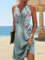 Women's Dresses Summer Fashion Stitching V Neck Loose  Bohemian Vacation Woman Basic sleeveless Vestidos - Image 6