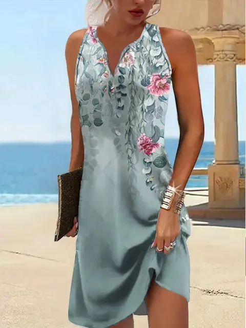 Abiti da donna Moda estiva Cuciture con scollo a V Allentati Bohemian Vacation Donna Abiti basic senza maniche 6