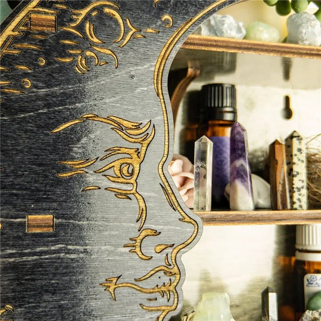 Rusztikus Kijelző Állvány Fal Függő Tároló Hálószoba Otthoni Dekoráció A Kristály Illóolaj Óvoda Fa Holdpolc Nappali - Image 3