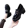 New Spring and Autumn Fashion British Style Women's Thick Soled High Heels Metal Decorative Single Shoes 5