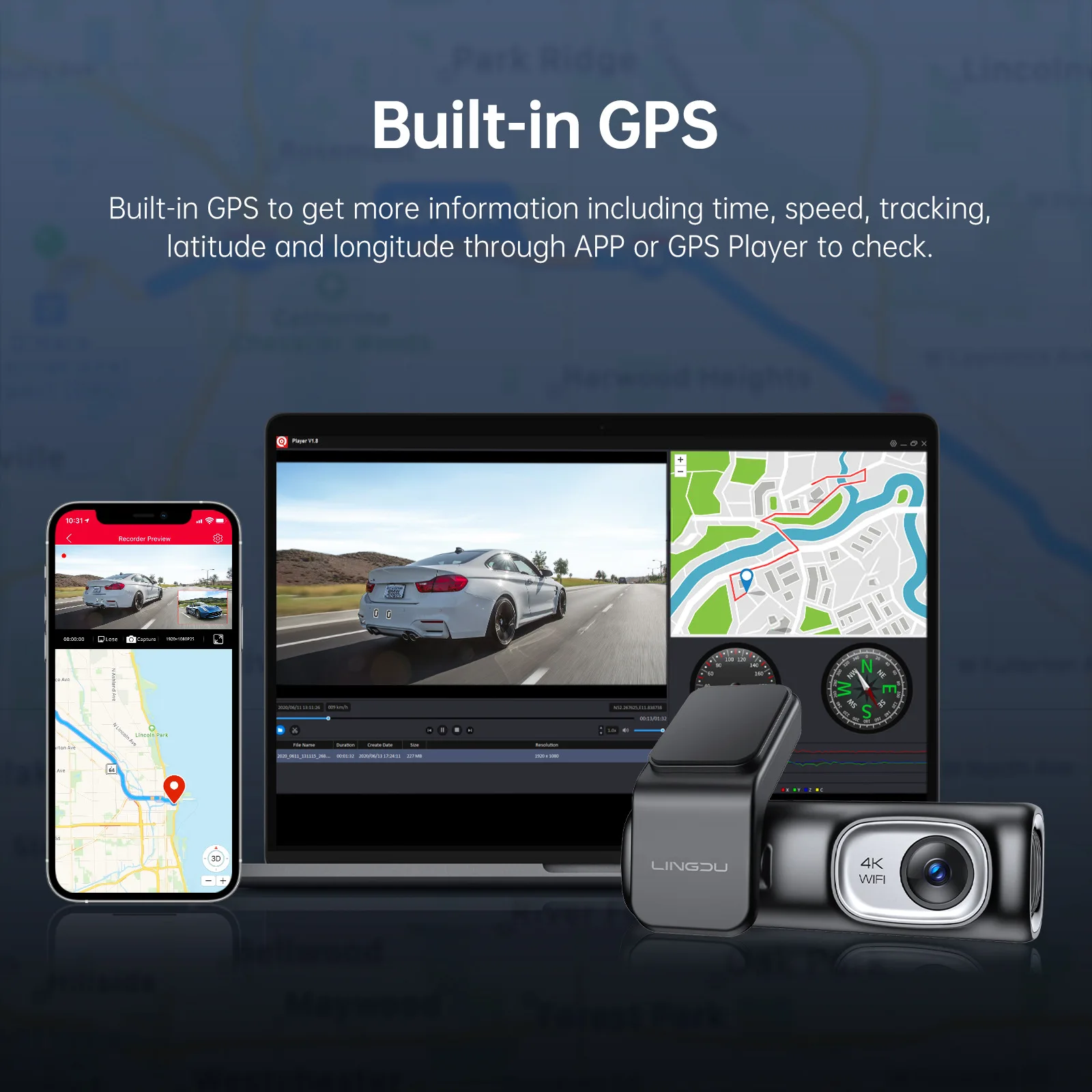 LINGDU D600 차량용 블랙박스 전후방 4K+1080P 내장 GPS WiFi 대시캠 24시간 주차 모니터링 슈퍼 나이트 비전 WDR