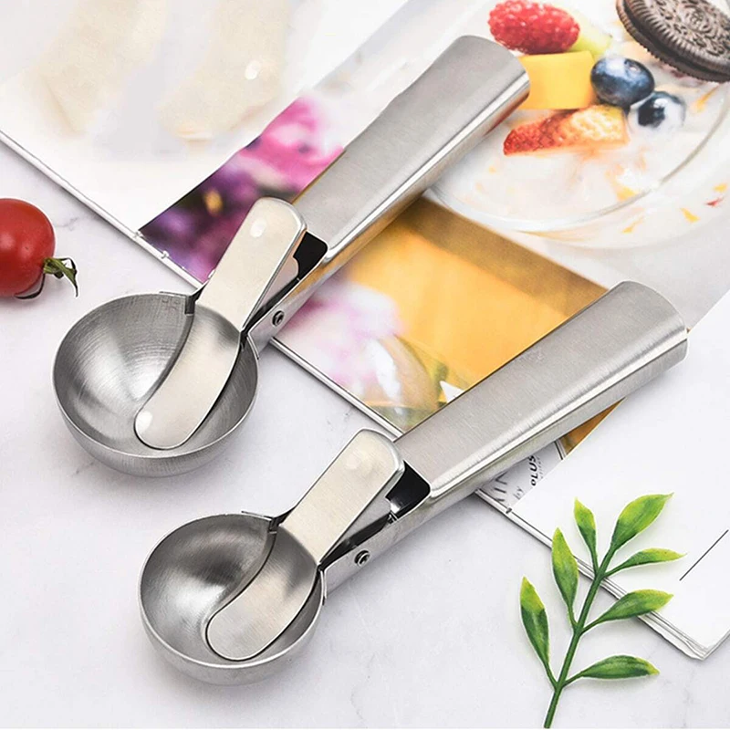 Stainless Steel Ice Cream Spoon Ball Digger Multifunctional Elastic Type Fruit Spoon Watermelon Household Kitchen Tools ice cream scoop ice cream bowl spoon set