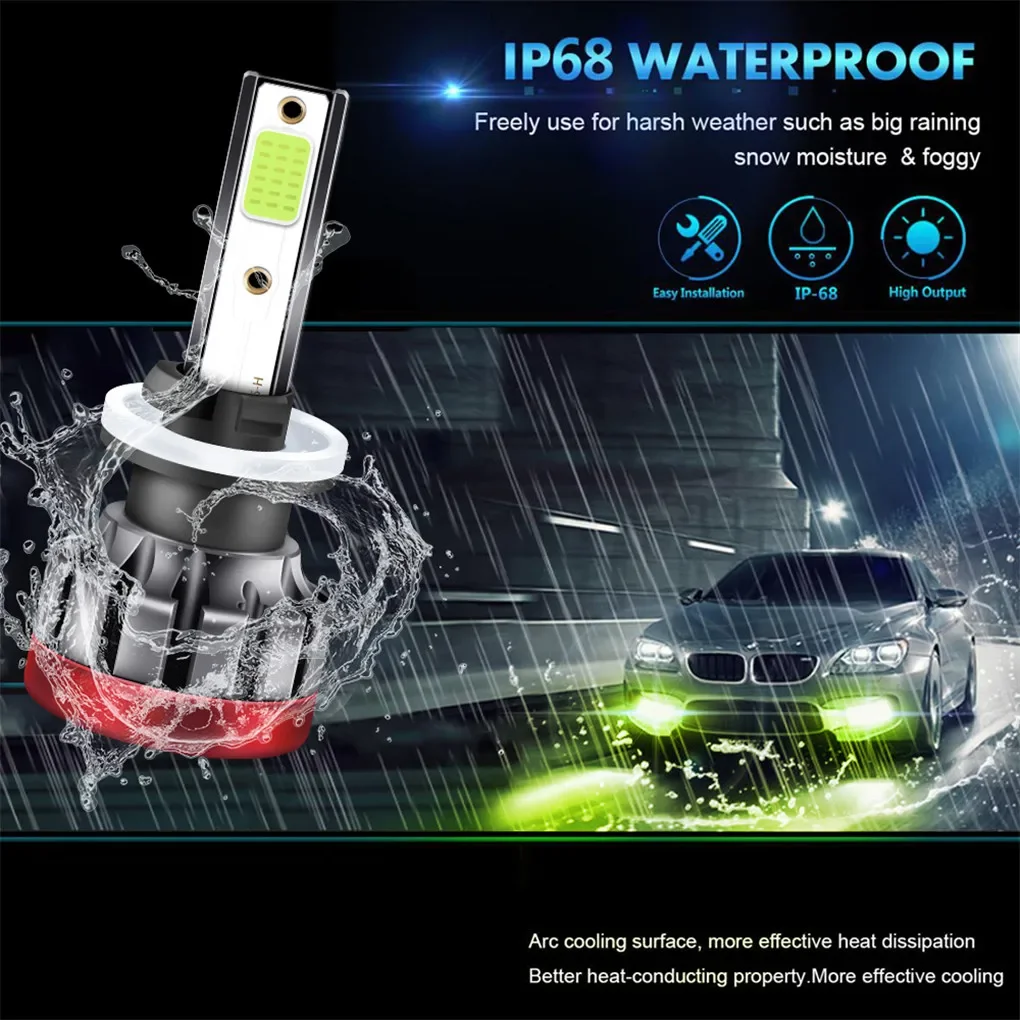 60W/Pair 6000LM EV LED Headlight Bulbs Lemon Green Fog Lamp Beam Lights For Car SUV Truck Motorcycle 880/881/H27 Universal Bulb