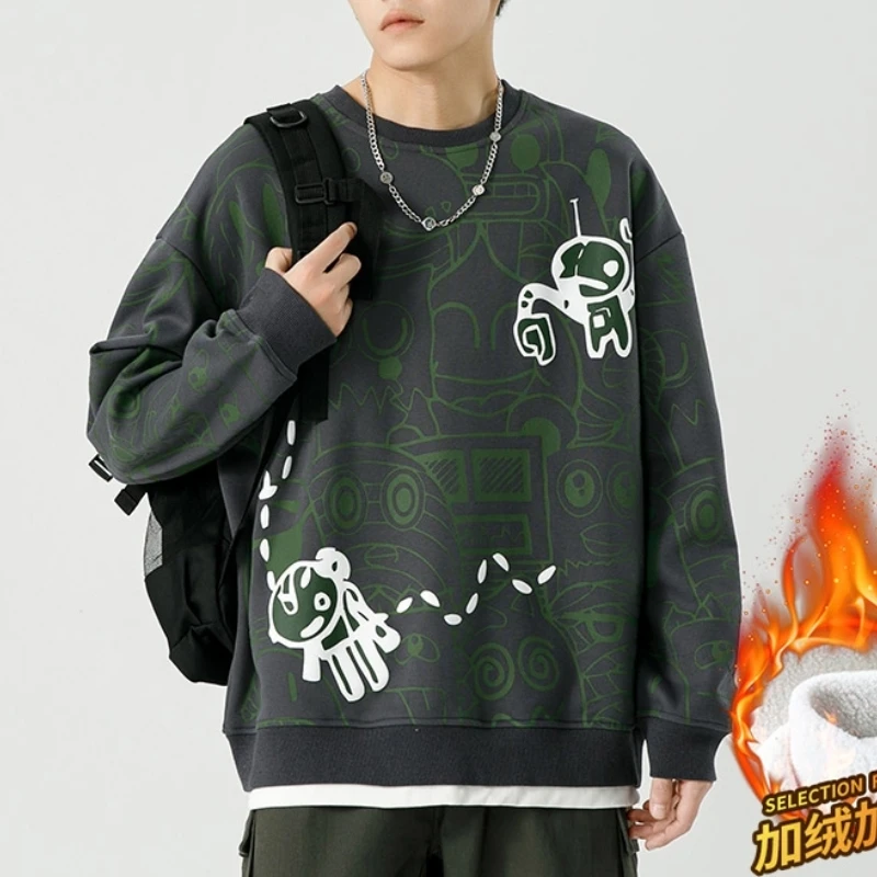 Men's 2024 Autumn and Winter New Pullover Round Neck Panel Printed Fashion Casual Loose Versatile Long Sleeved Sweatshirts