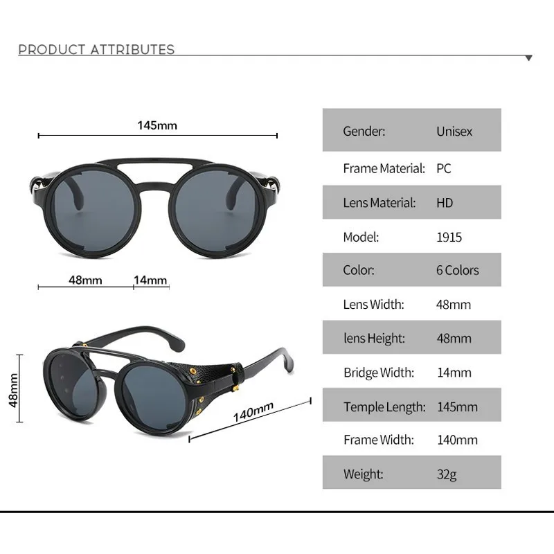Vintage Steampunk Red Hiking Sunglasses Men Round Punk Retro Sun Glasses Women Goggles Men Gothic Style Shades UV400