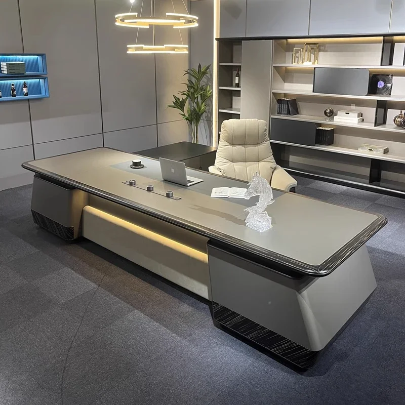 Executive European Computer Desks High End Boss High Quality Organizer Office Desk Light Luxury Drawers Escritorio Furniture