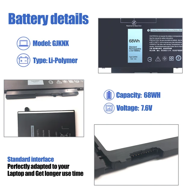 GJKNX Replacement Laptop Battery For Dell Latitude 5480 5490 5590 Series - 68Wh 3 Year Warranty