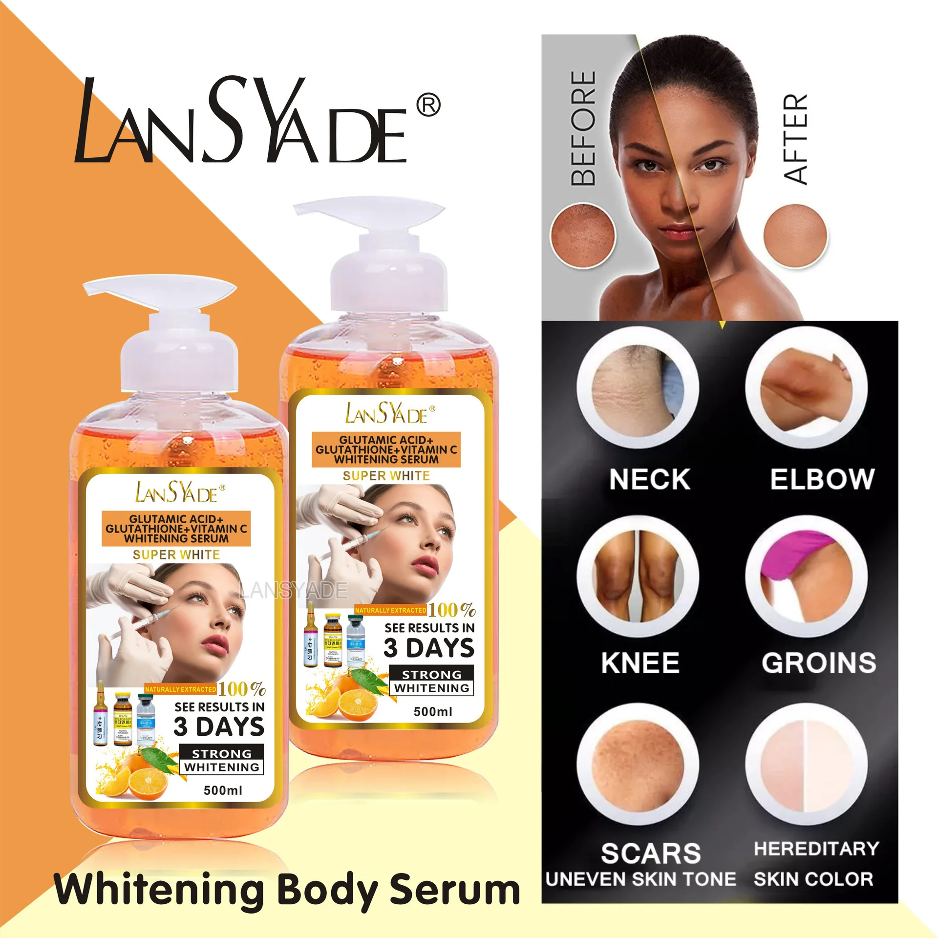 500ml VC Whitening Stock Solution Body Essence Moisturizing Removing Dark Spots Bleaching Even Skin Tone Suitable Face Body