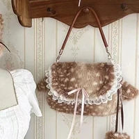 Sac à main en peluche motif cerf, mignon, Ins Kawaii, sac de banlieue pour femmes, sac à bandoulière polyvalent, nouvelle collection automne hiver 2