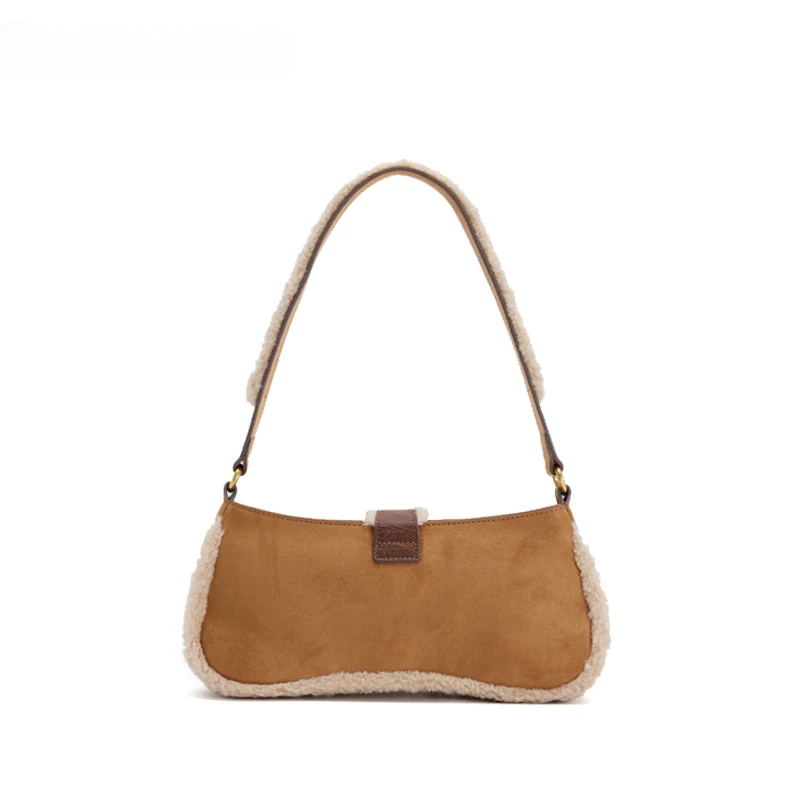 Autumn and Winter Suede Armpit Bag for Women 2023 New Style Maillard Style Versatile Portable Retro Shoulder Bag for Women