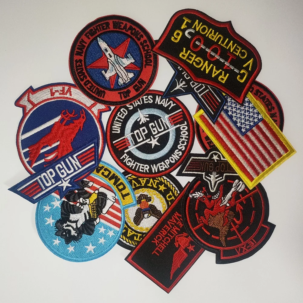 Conjunto de patches bordados para roupas costurar, adesivo de crachá, braçadeira piloto da Marinha Americana Air VF-1 Pilot, capítulo Top Gun Tomcat, 13pcs