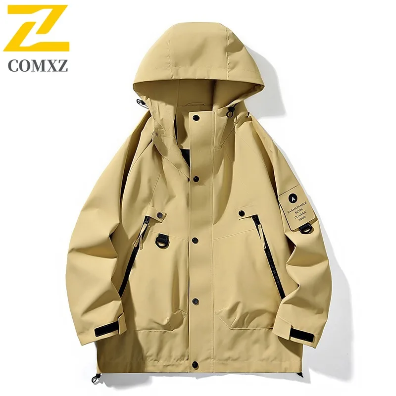 COMXZ Classic Coat Lightweight Detachable Hood Travel Work Men's Windbreaker Jacket Camping Breathable Waterproof Biker Jackets