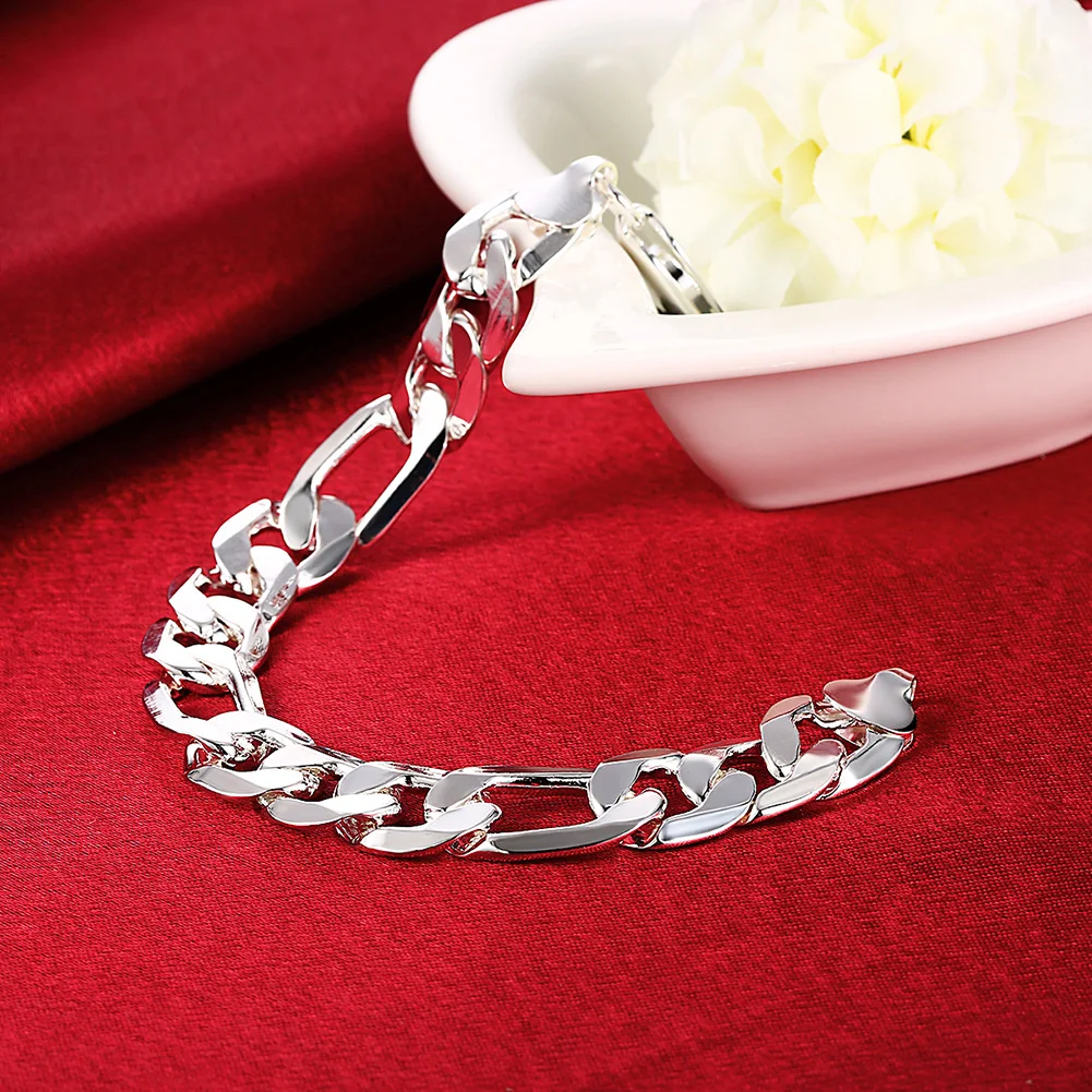 

Hot charms 925 Sterling silver classic 12MM geometry chain Bracelet for man woman fashion Wedding party Gifts noble fine jewelry