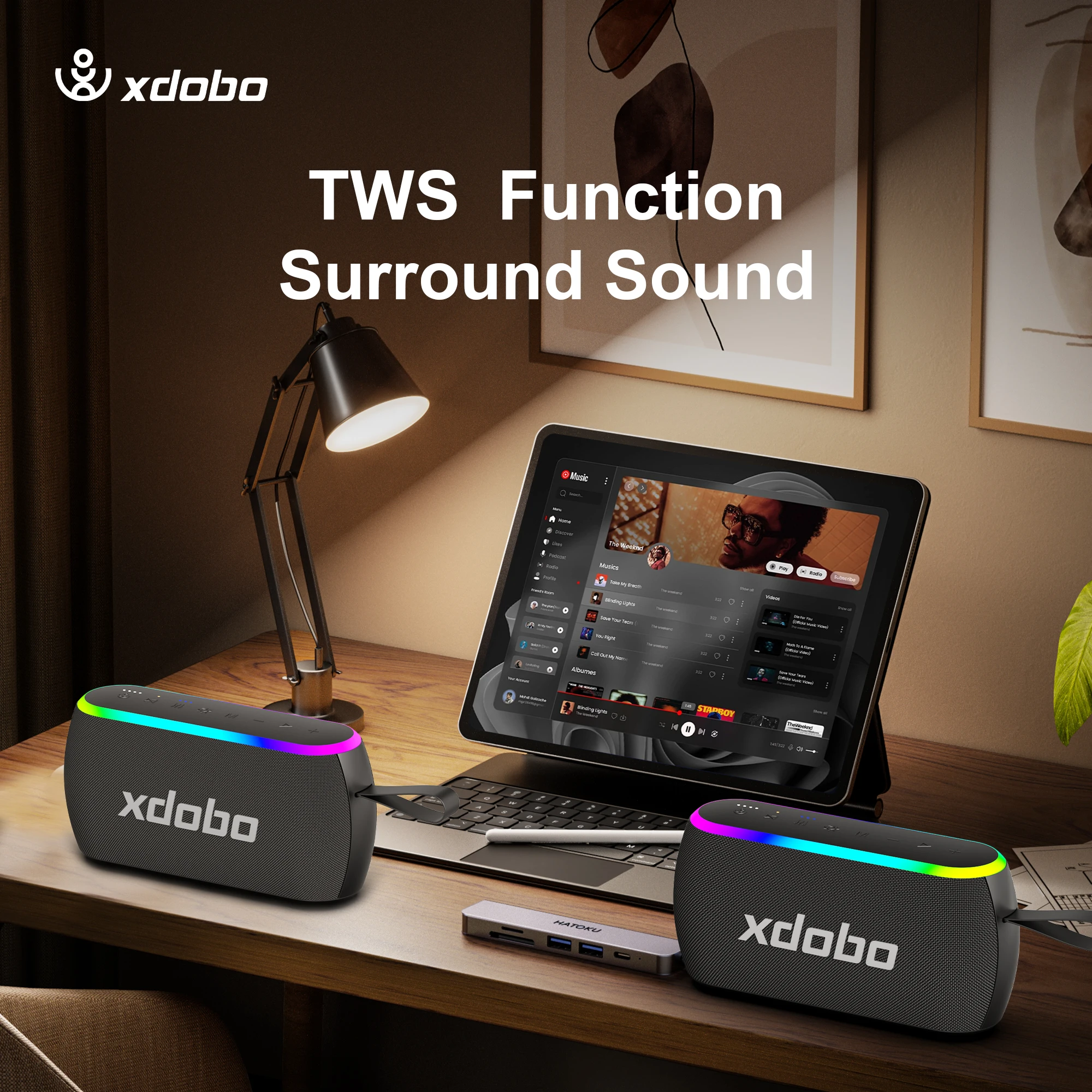 80W portable wireless Bluetooth speaker XDOBO PLUS II IPX6 waterproof outdoor cycling subwoofer with RGB light wireless speaker 5