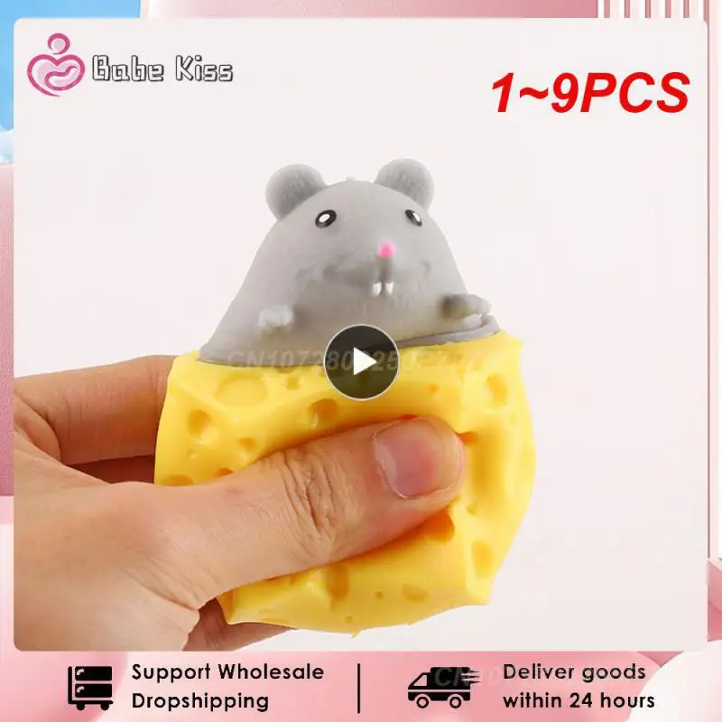 

1~9PCS Stress-relieving Pet Cheese Mouse Cheese Pinch Fun Stress Ball Vent Squirrel Cup Prank Toy Fidget Toys