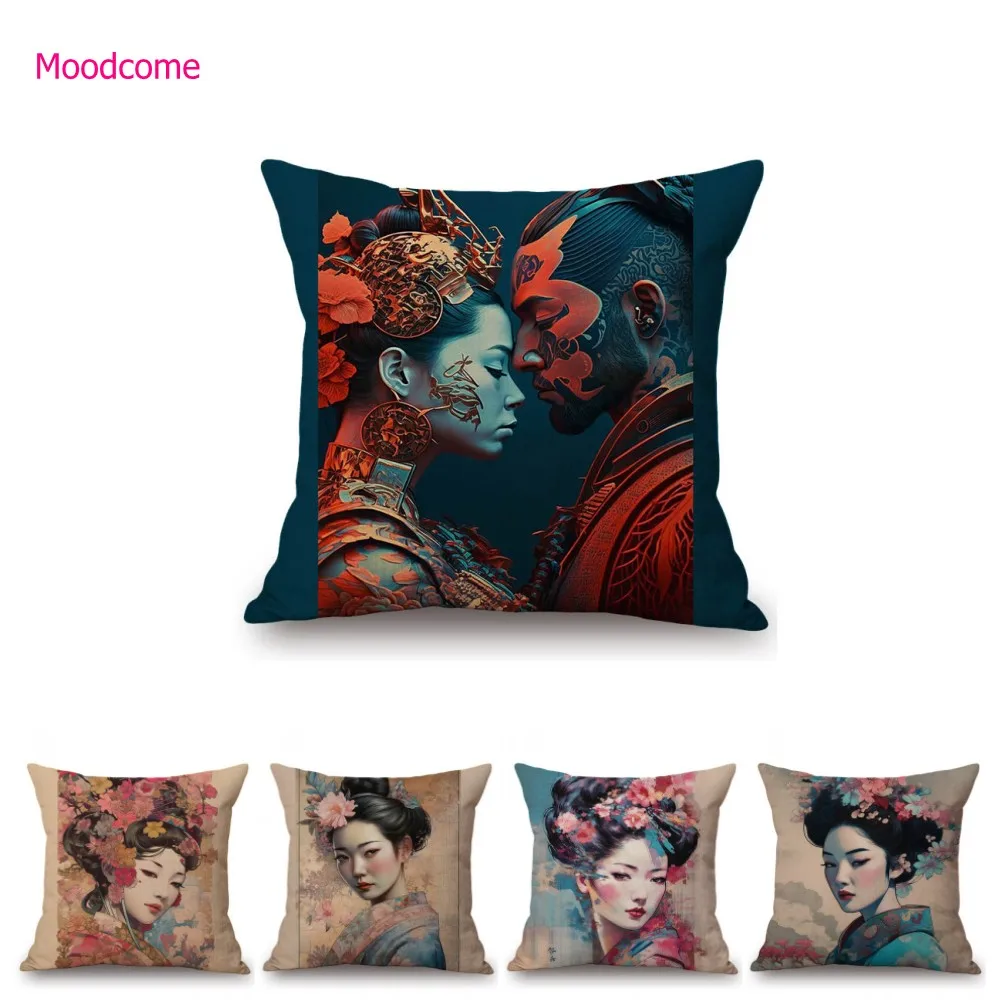 

Pretty Japanese Girl Geisha Sakura Lovely Beautiful Woman Asian Culture Art Decorative Sofa Pillow Case Linen Cushion Cover