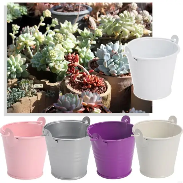 H55E Mini Flower Pot with Handle Round Mouth Small Plant Organization Pot 6