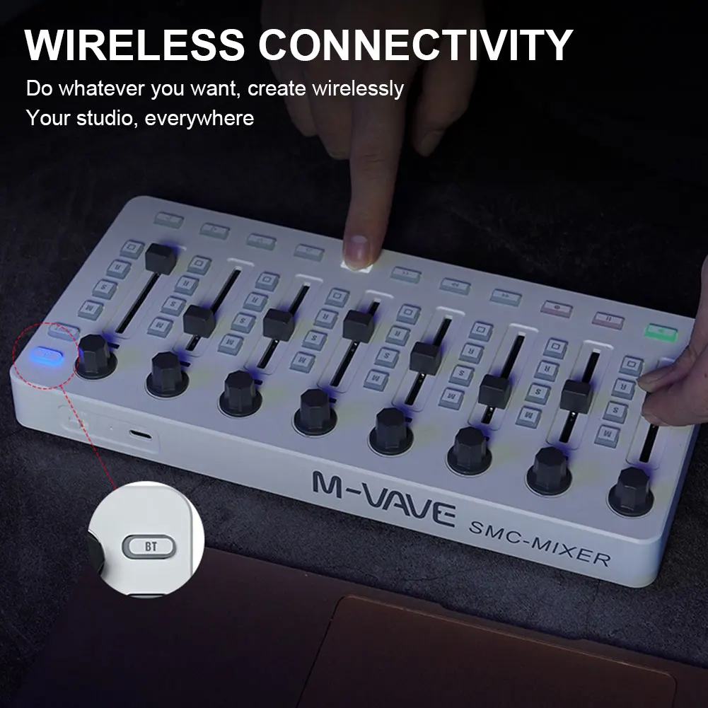 무선 MIDI 컨트롤러 BT 연결 USB 컨트롤러 믹서 DJ 믹서 (윈도우/iOS/안드로이드용)