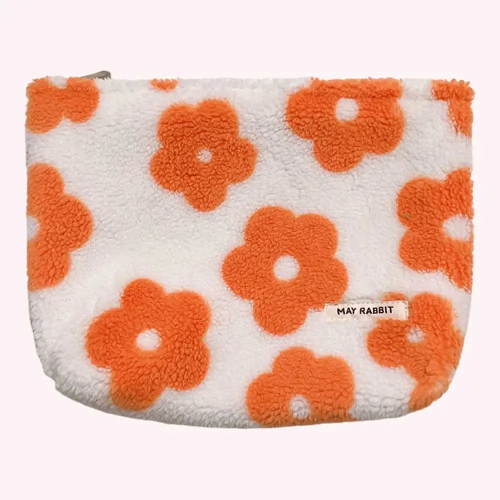 Plush Fashion Clutch Purse with Zipper Cute Floral Kawaii Make Up Pouch for Purse Pencil Pouch for Women Teen Girl