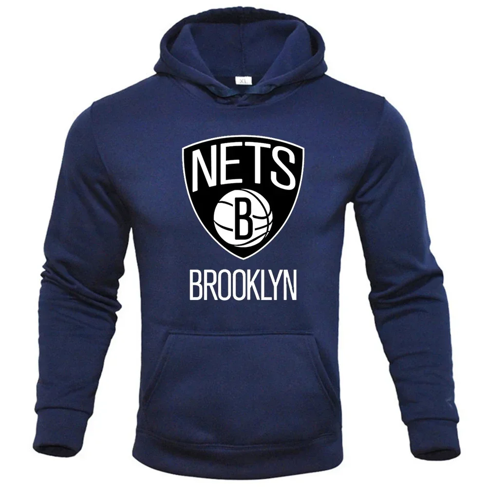 'NETS BROOKLYN' Men's Fleece Hoodie Casual Sports Hoodie Men's Clothing Street Fashion Letter Print Plus Size Hoodie
